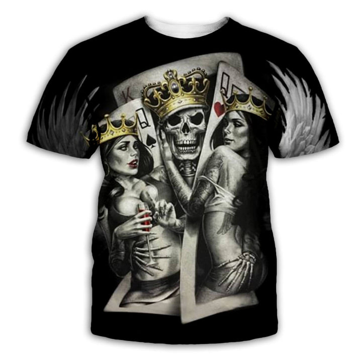 King and Queen Poker Polyester Skull T-shirt
