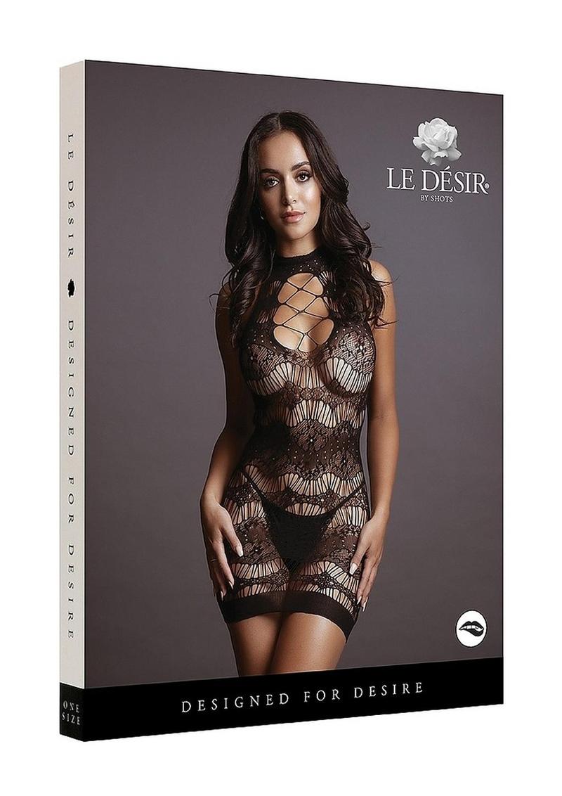 Le Désir Criss Cross Keyhole Neck Lace Mini Dress