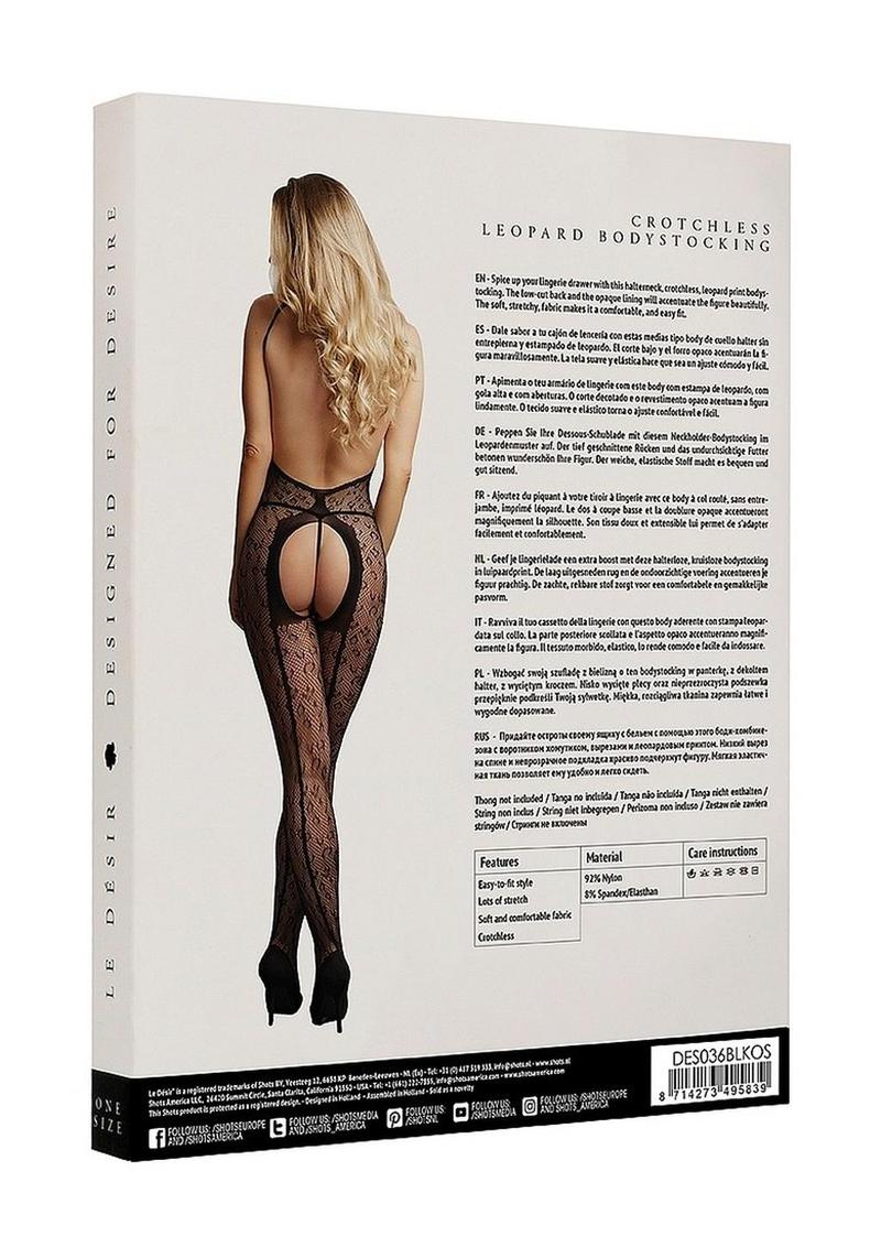 Le Désir Crotchless Leopard Bodystocking One Size - Black