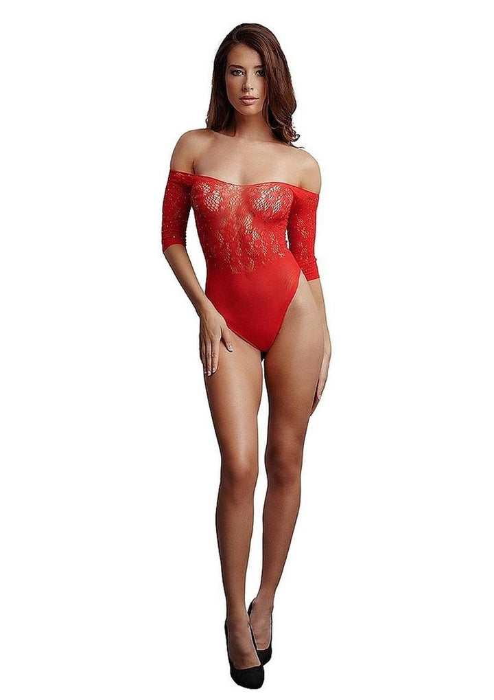 Le Désir Crotchless Rhinestone Teddy - Red