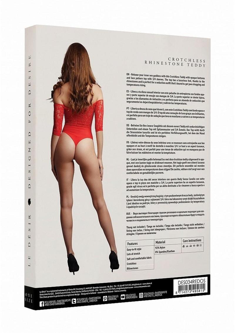 Le Désir Crotchless Rhinestone Teddy - Red