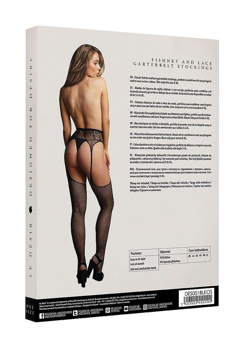Le Désir Fishnet And Lace Garterbelt Stockings One Size