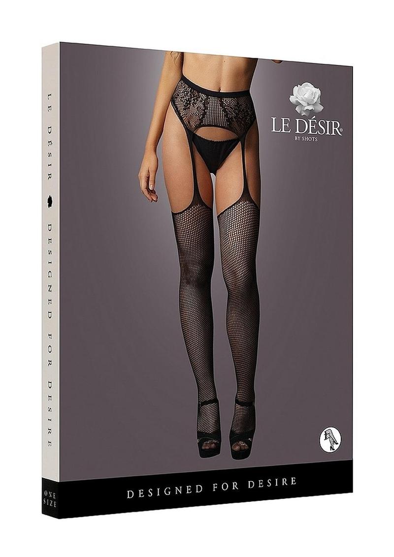 Le Désir Fishnet And Lace Garterbelt Stockings One Size