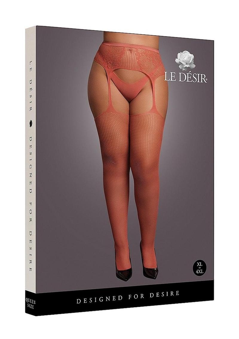 Le Désir Fishnet and Lace Garterbelt Stocking