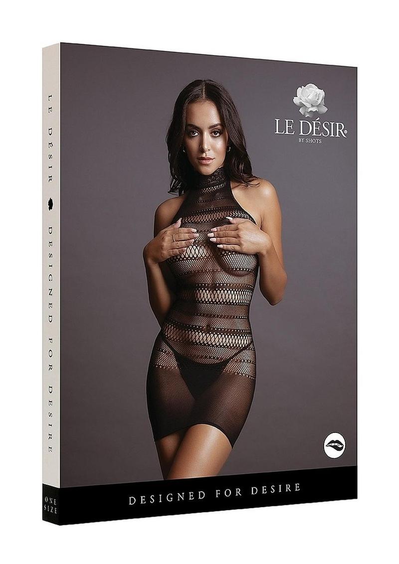 Le Désir High Lace Neck Net Dress