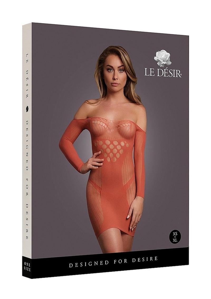 Le Desir Long-Sleeved Net Sunset Glow Mini Dress