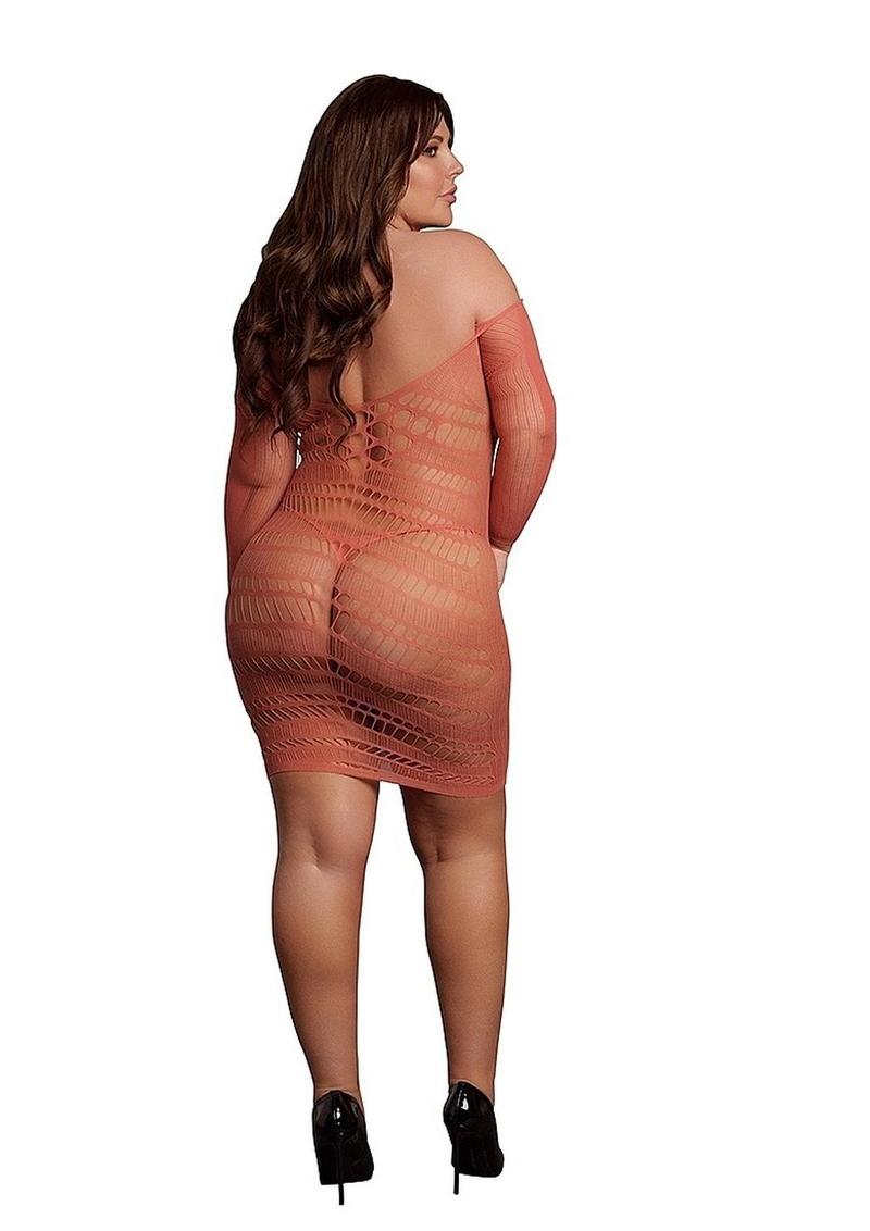 Le Désir Long Sleeved Net Mini Dress For Queen Size