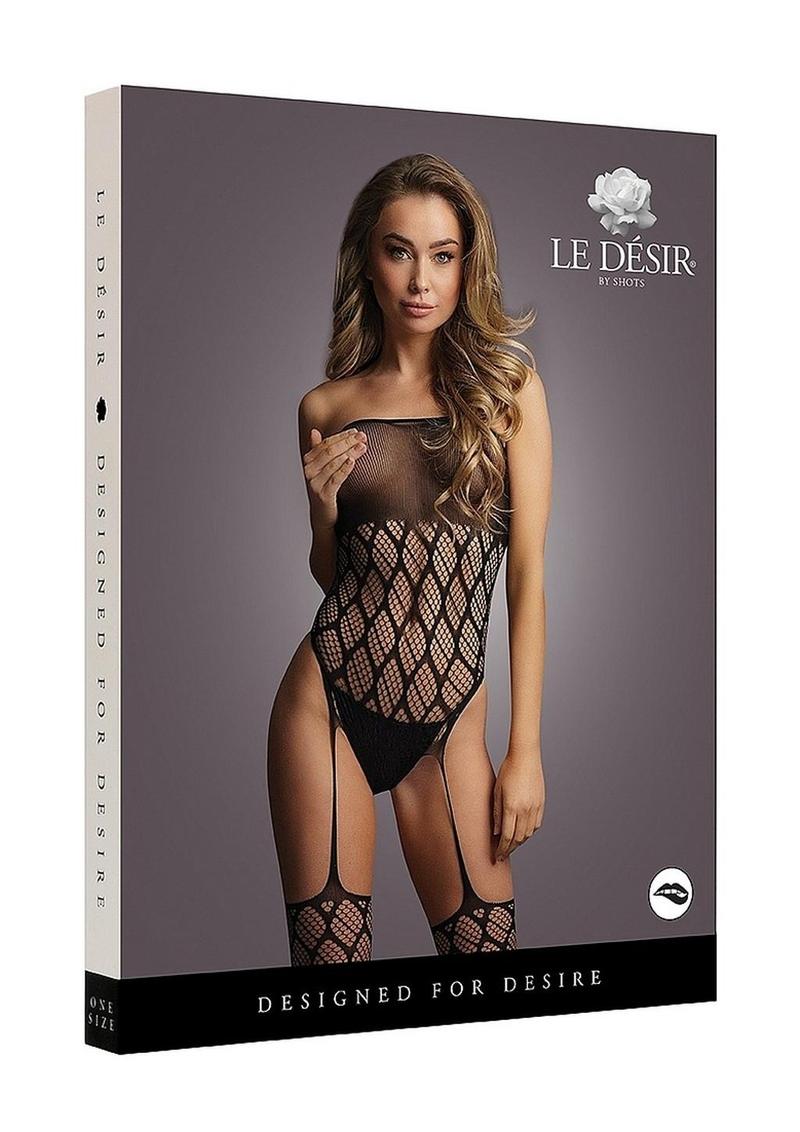 Le Désir Strapless Crotchless Teddy with Stocking