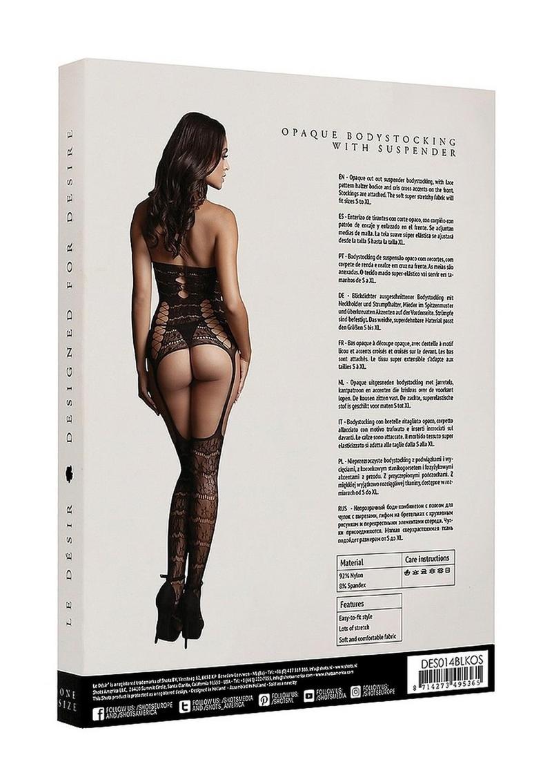 Le Desire Lace Suspender Bodystocking - Black