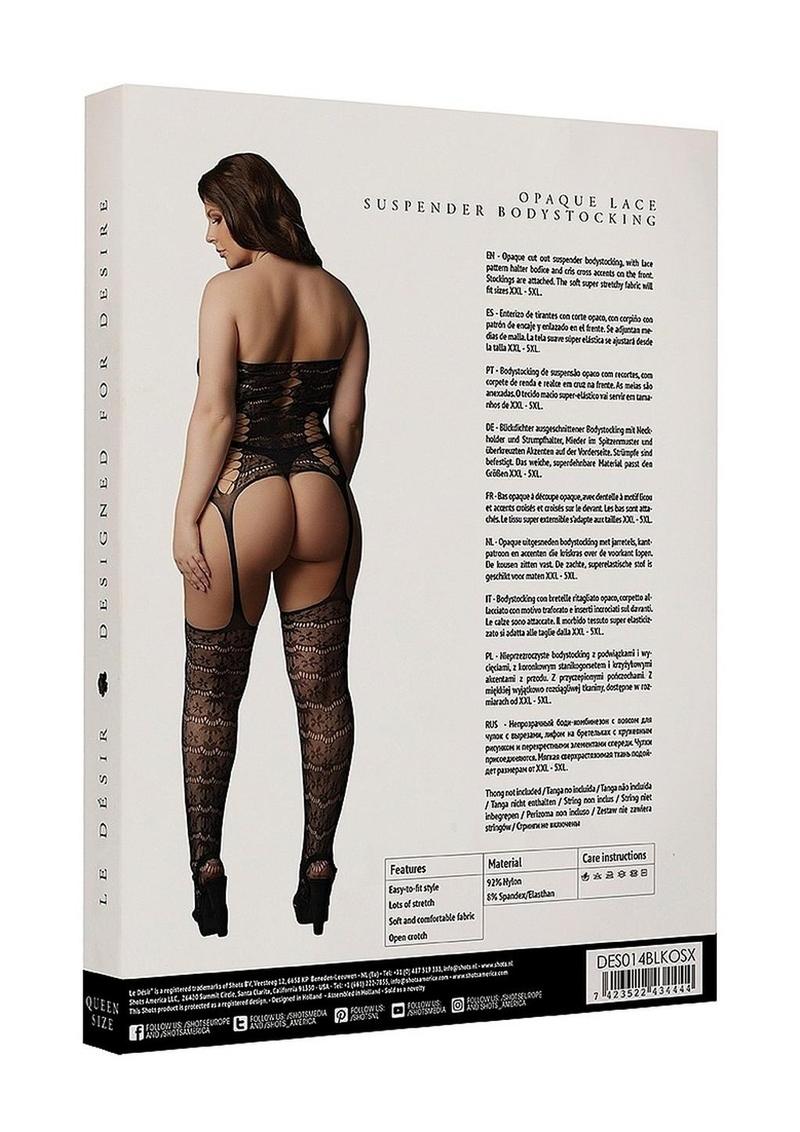 Le Desire Lace Suspender Bodystocking - Black