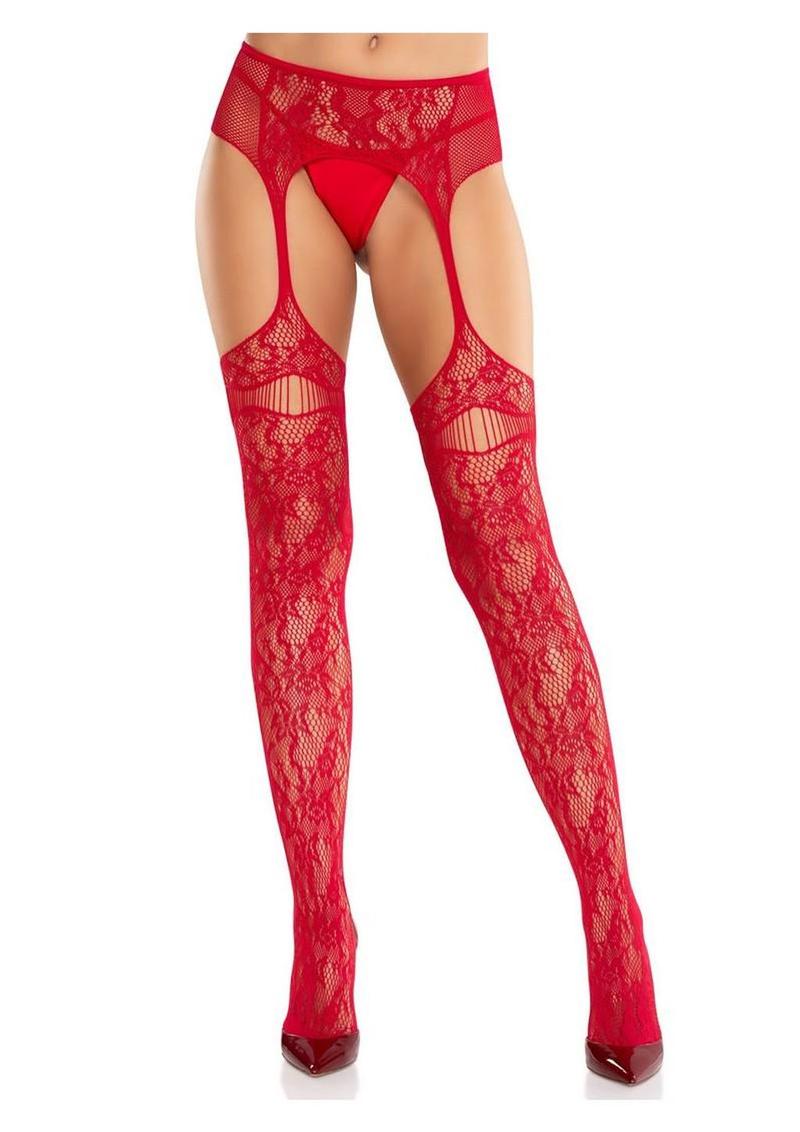 Leg Avenue Bloom Net Stock Cut-Out Thigh Detail & Attach Garter Belt