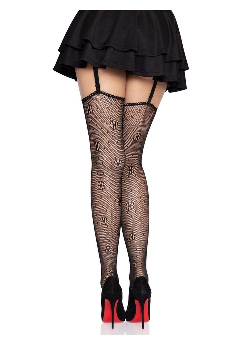Daisy Dot Fishnet Stockings With Scalloped Top