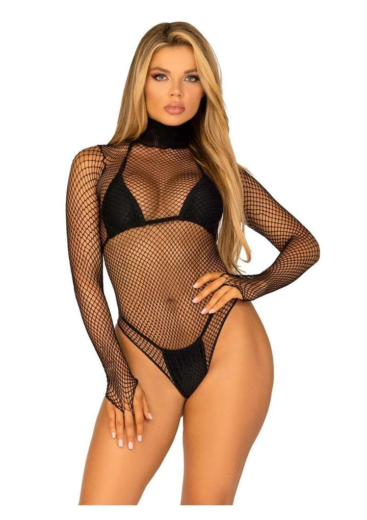 Leg Avenue Fishnet High Neck Long-Sleeved Bodysuit