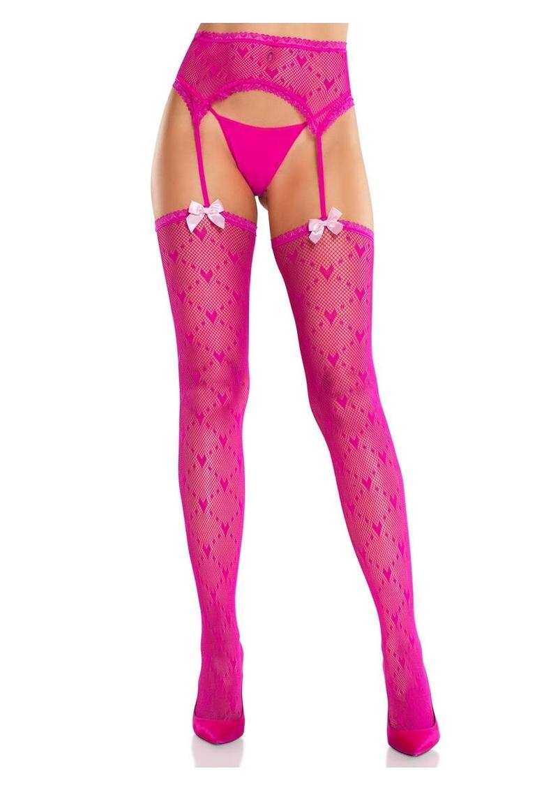 Heart Lace-Trimmed Net Stockings