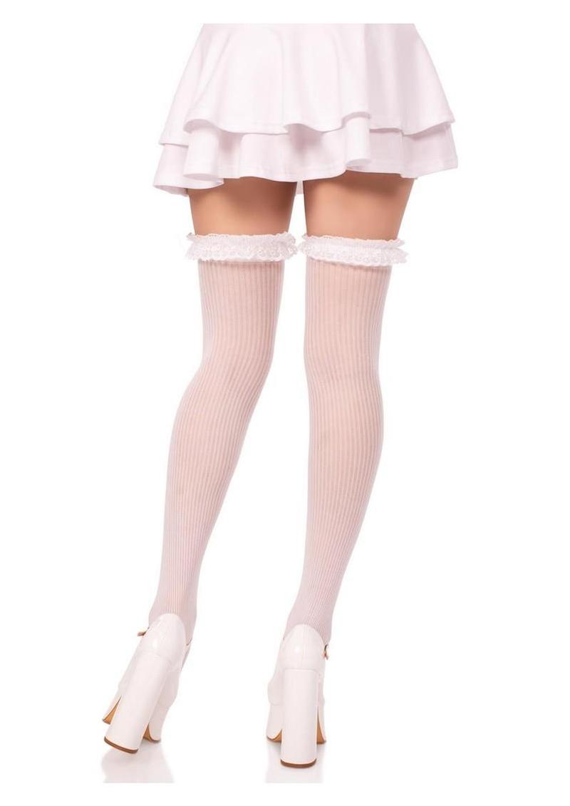Leg Avenue Lace Garter Sheer Striped Thigh Highs