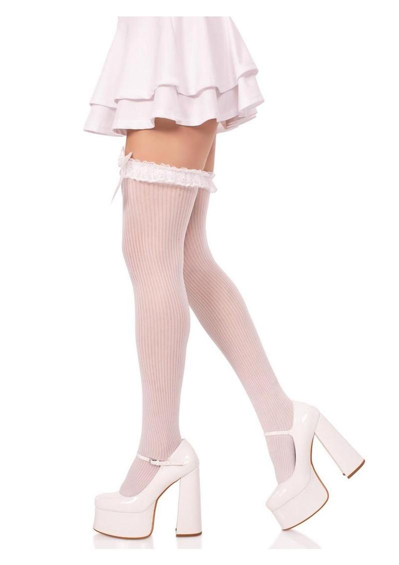 Leg Avenue Lace Garter Sheer Striped Thigh Highs