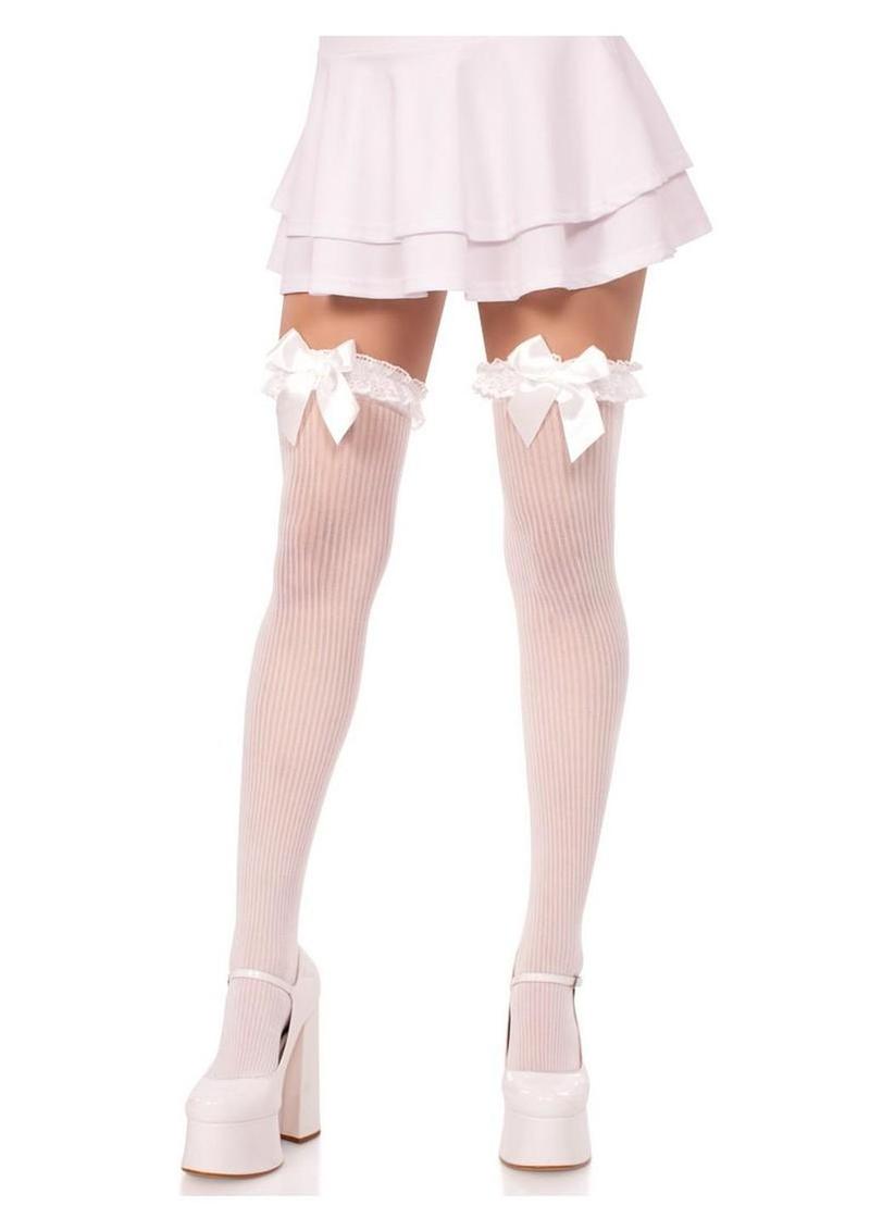 Leg Avenue Lace Garter Sheer Striped Thigh Highs
