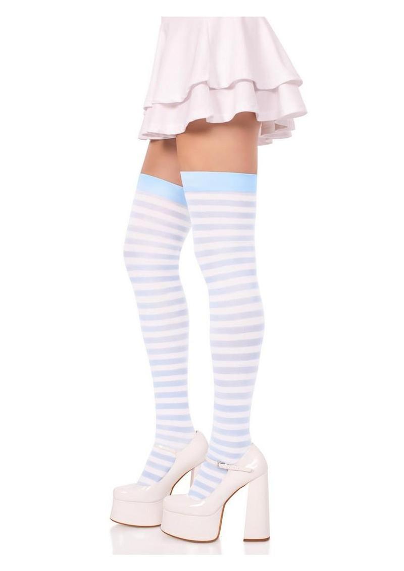 Striped Nylon Thigh High Stockings