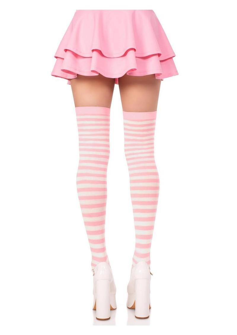 Striped Nylon Thigh High Stockings
