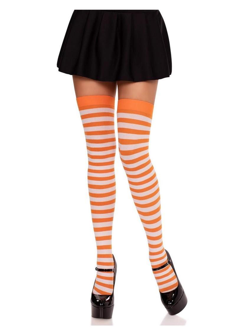 Striped Nylon Thigh High Stockings