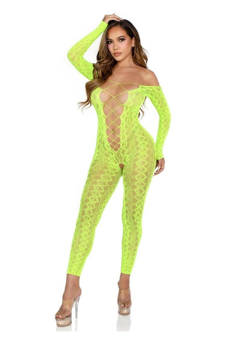 Python Net Crotchless Footless Lingerie Jumpsuit