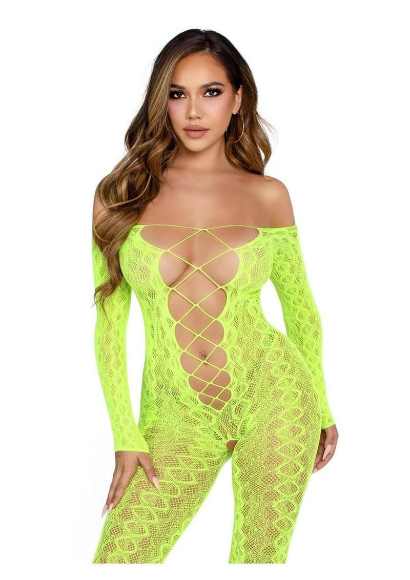 Python Net Crotchless Footless Lingerie Jumpsuit