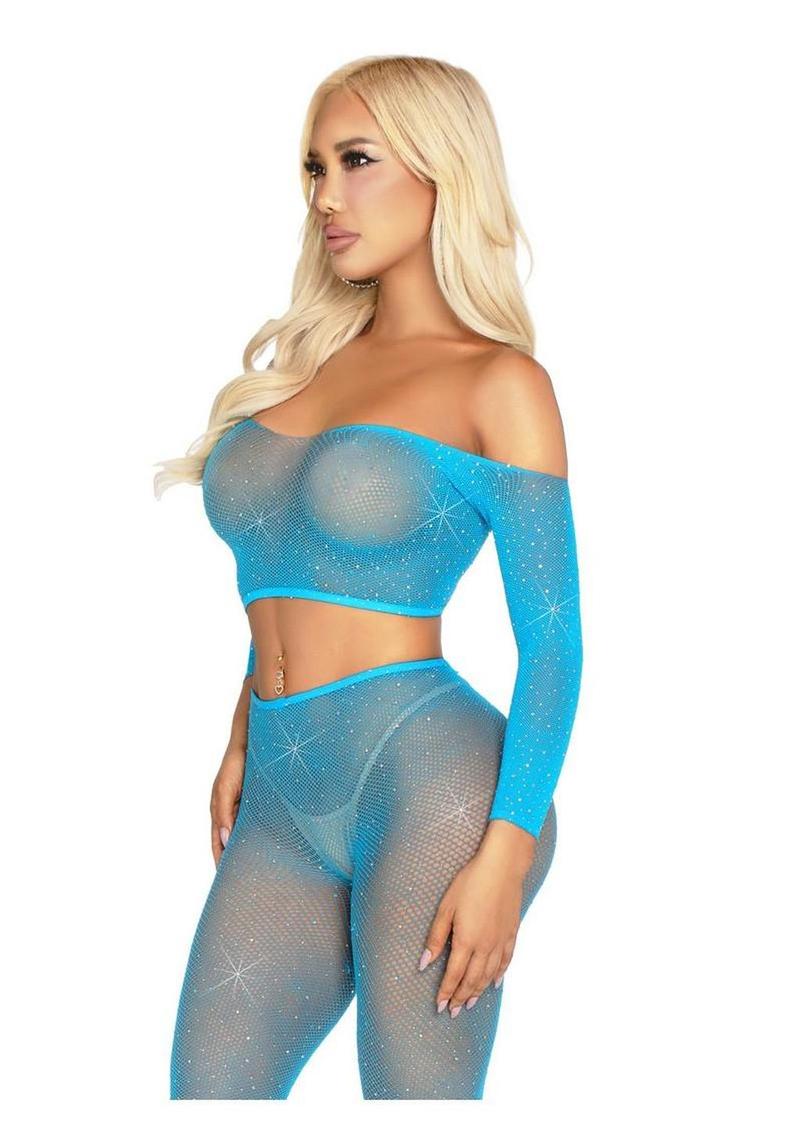 Leg Avenue Rhinestone Fishnet Crop Top and Footless Tights