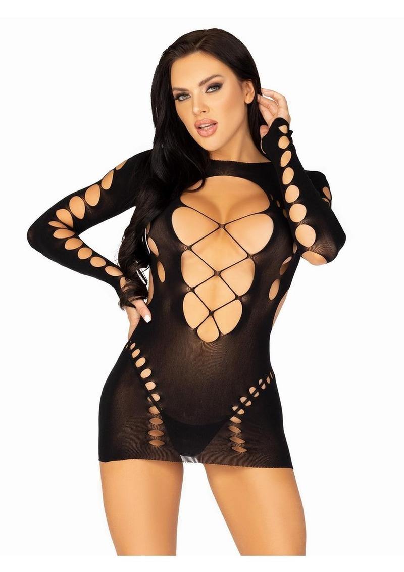 Leg Avenue Seamless Designed Cut-Out Long Sleeve Mini Dress