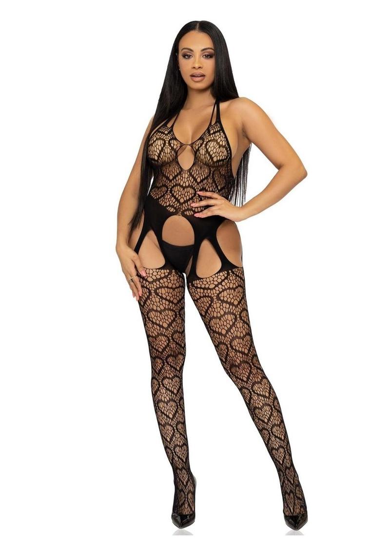 Leg Avenue Seamless Heart Net  One Size  Suspender Bodystocking