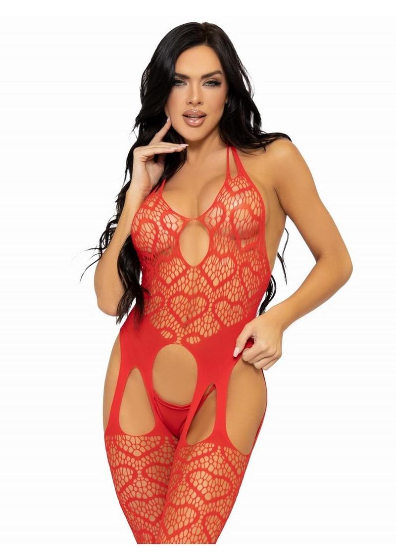 Leg Avenue Seamless Heart Net  One Size  Suspender Bodystocking