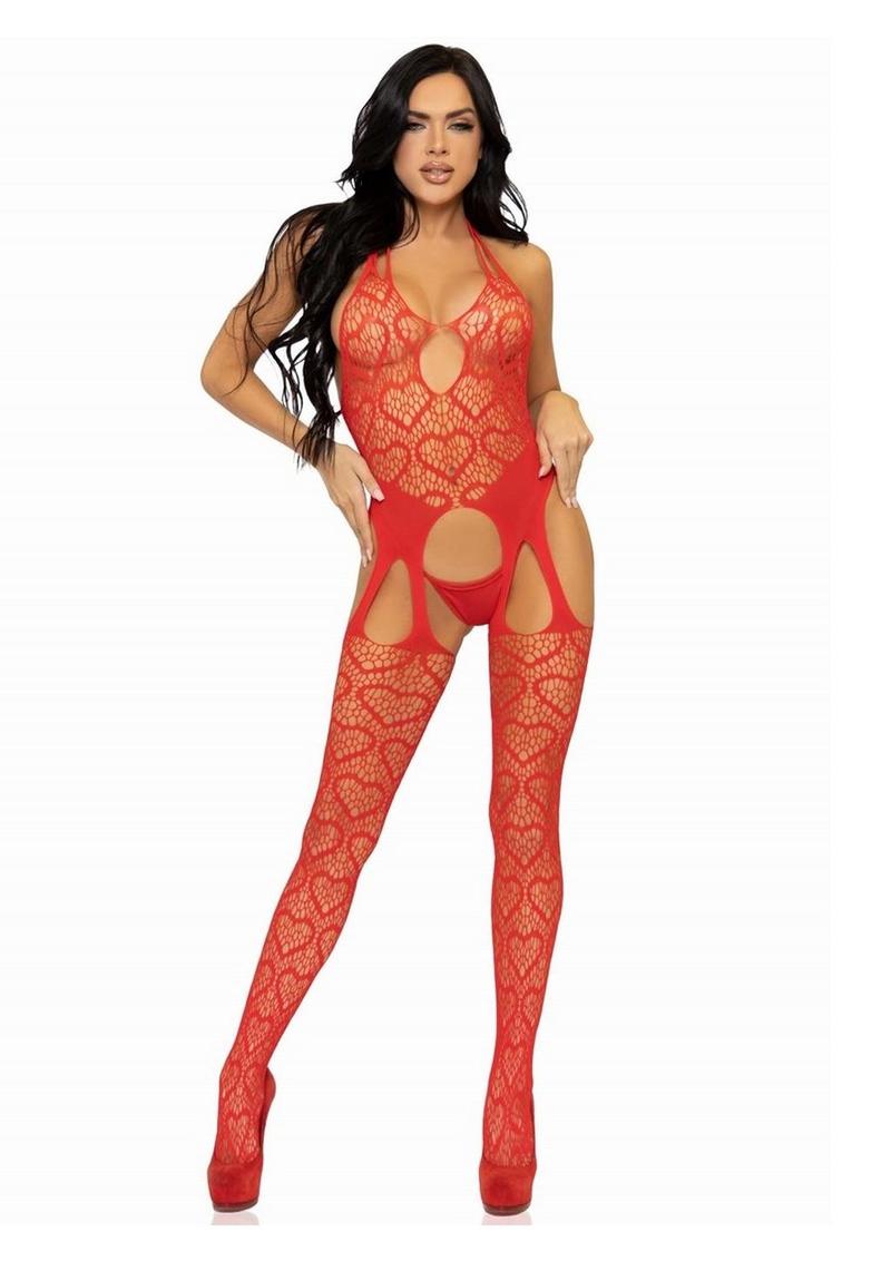 Leg Avenue Seamless Heart Net  One Size  Suspender Bodystocking