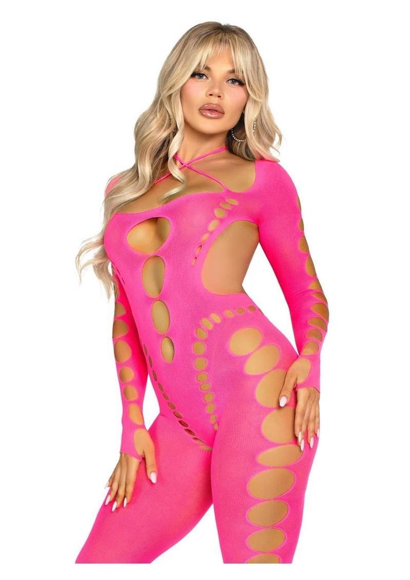 Seamless Opaque Cut Out Footless Bodystocking