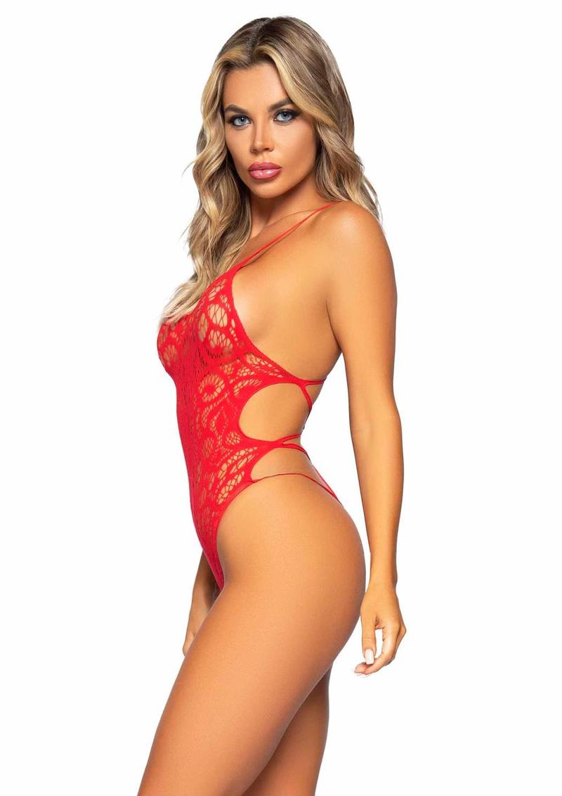Leg Avenue Seamless Scroll Lace Bodysuit With Strappy Back