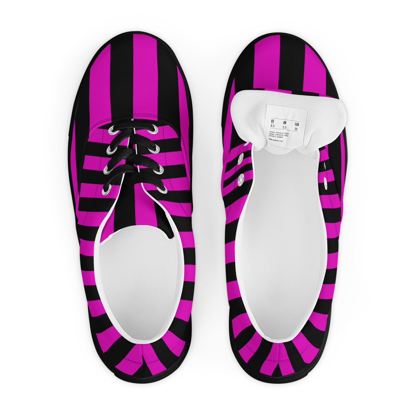 Black and Pink Striped Men’s Lace-up Canvas Shoes