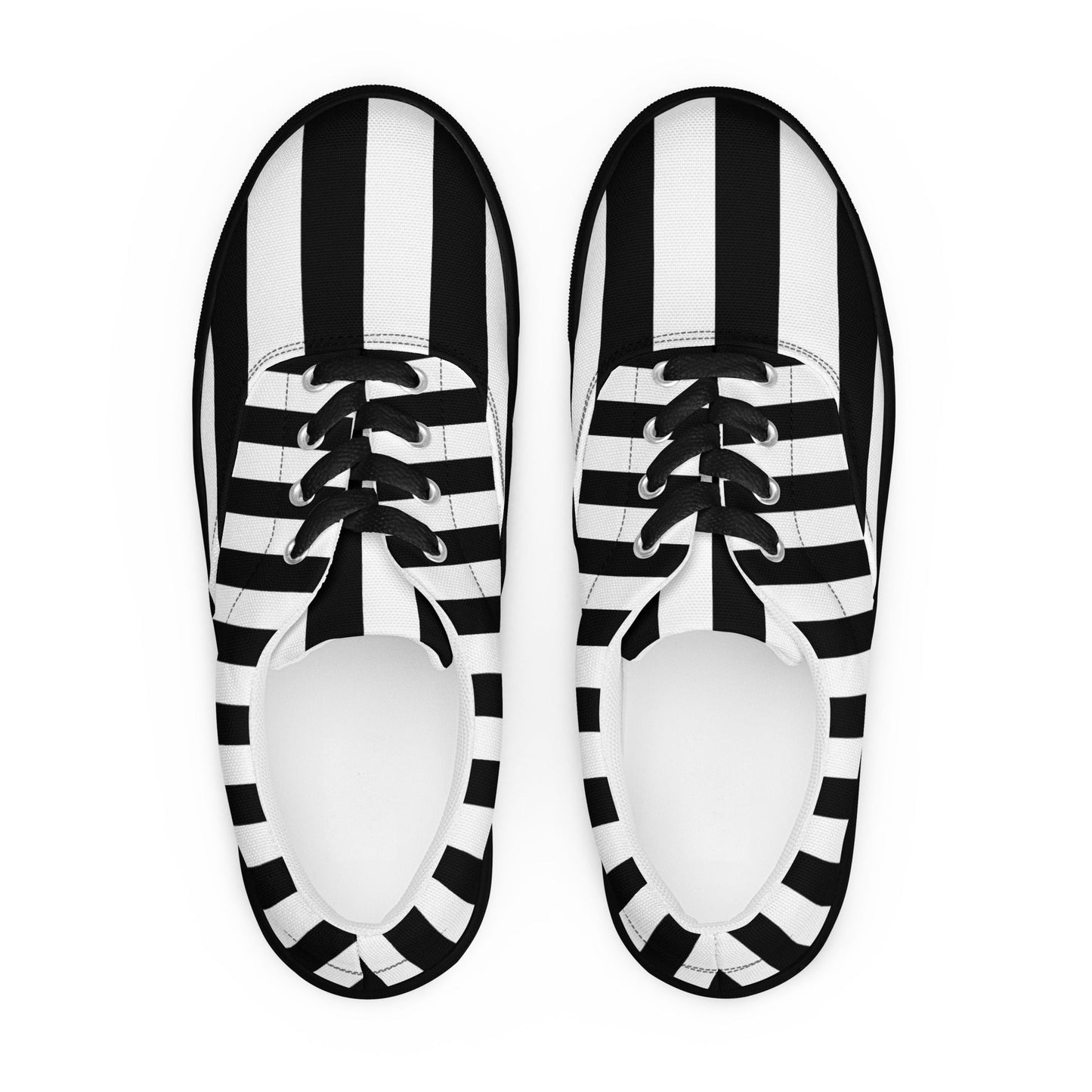 Black and White Striped Men’s Lace-up Canvas Shoes