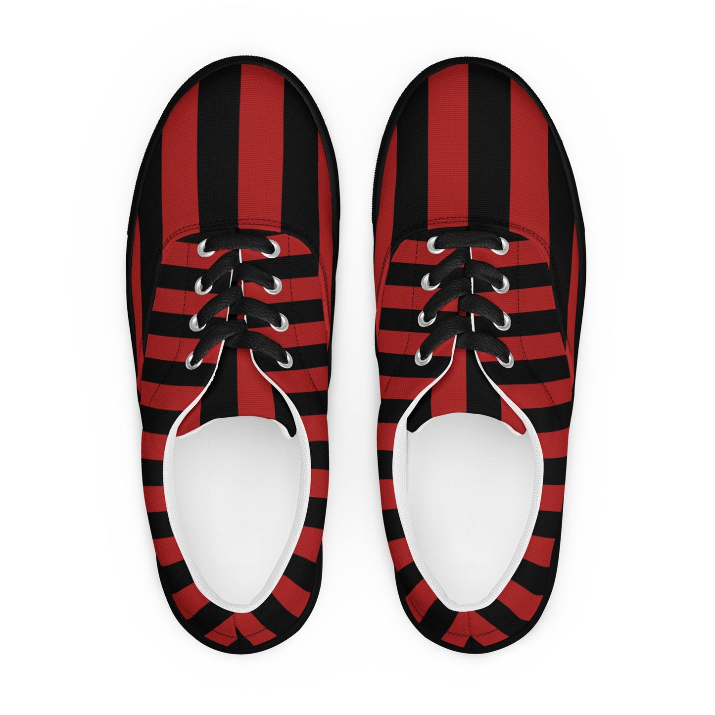 Black and Red Striped Men’s Lace-up Canvas Shoes