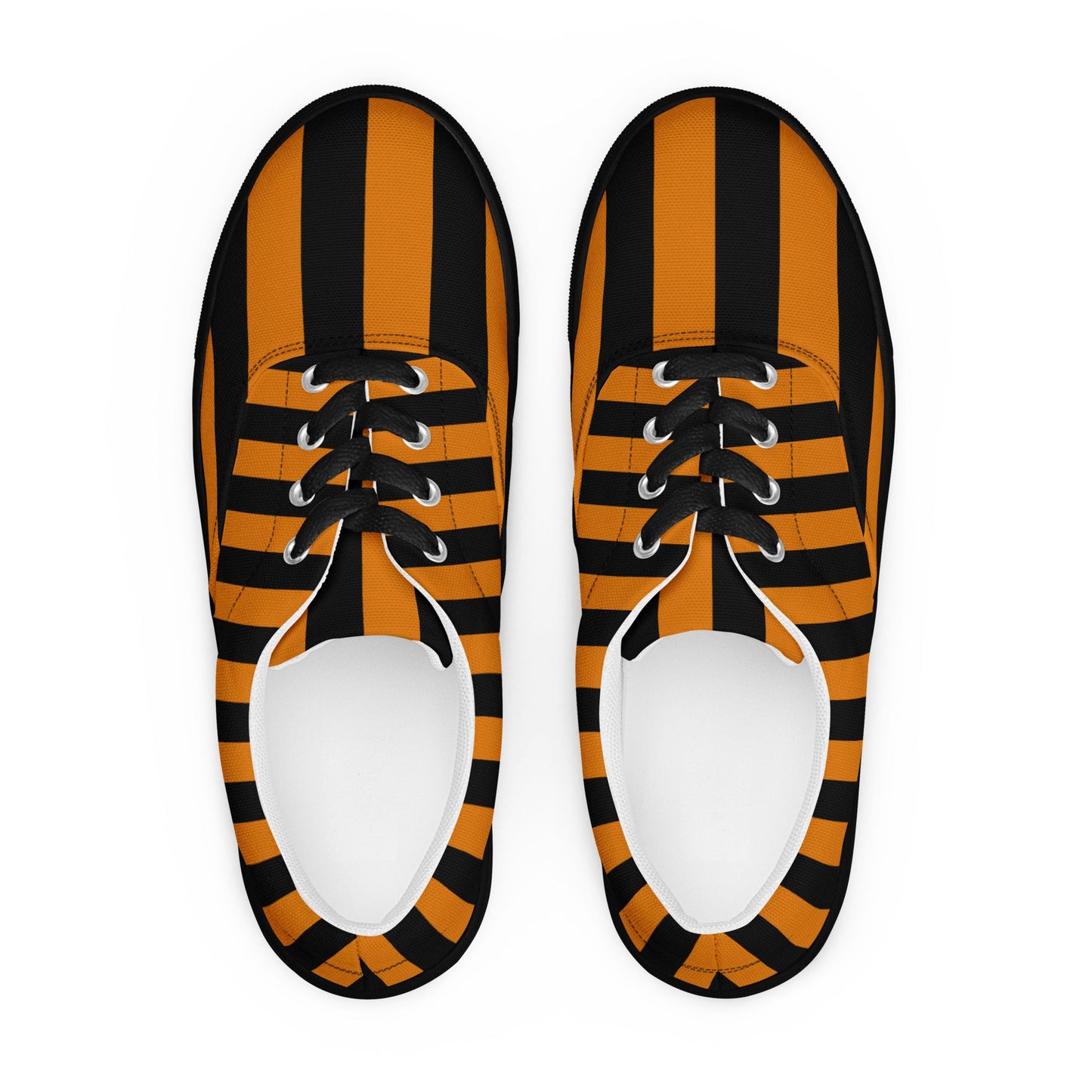 Black and Orange Striped Men’s Lace-up Canvas Shoes