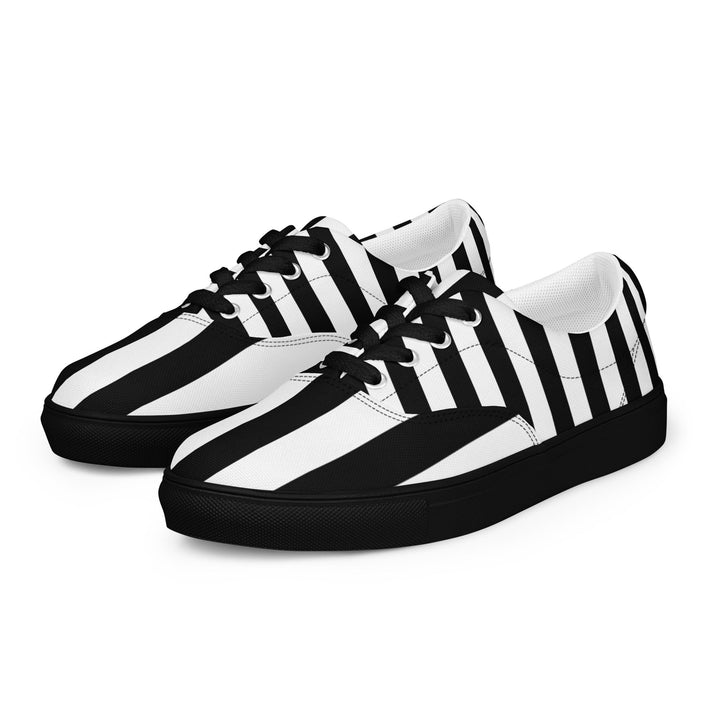 Black and White Striped Men’s Lace-up Canvas Shoes