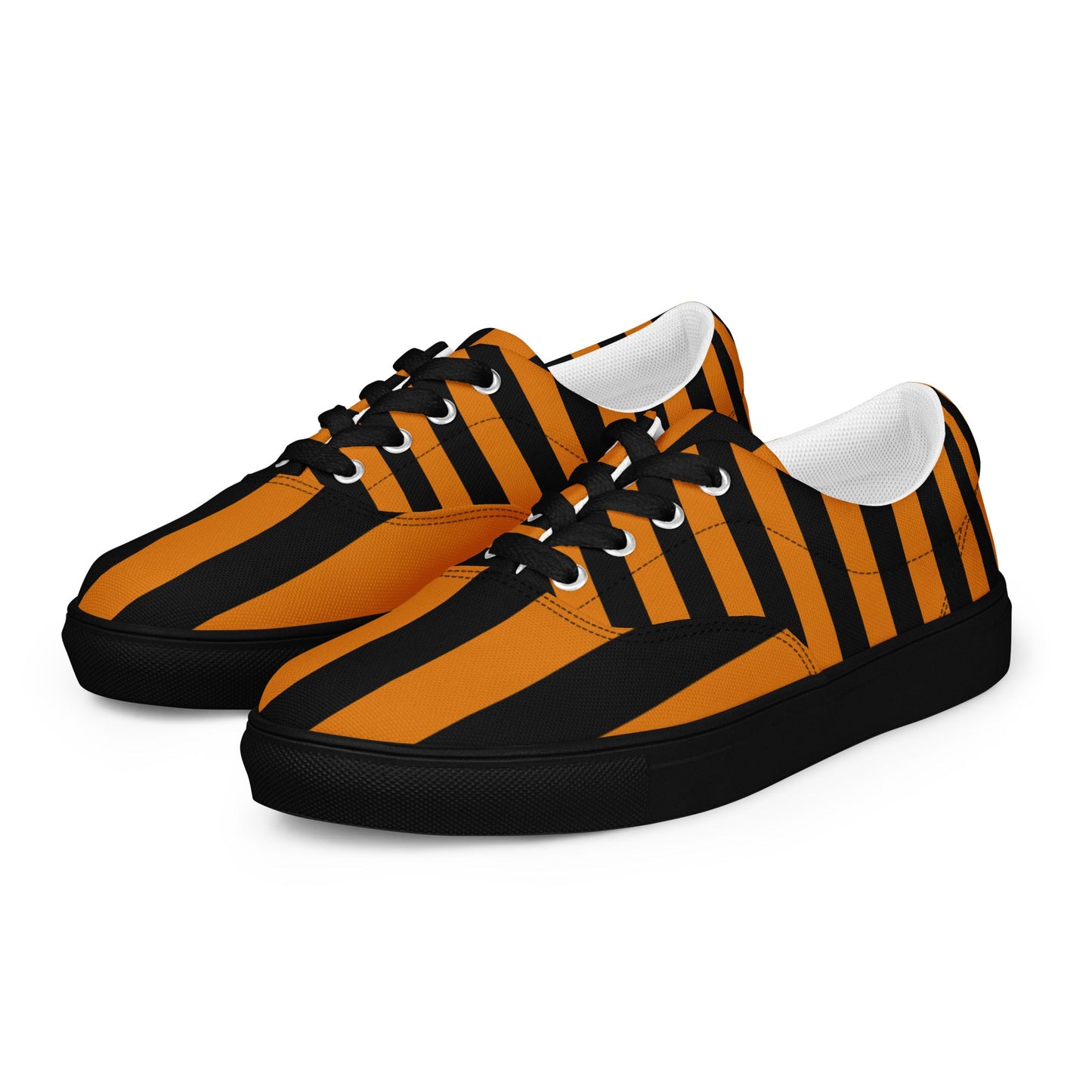 Black and Orange Striped Men’s Lace-up Canvas Shoes