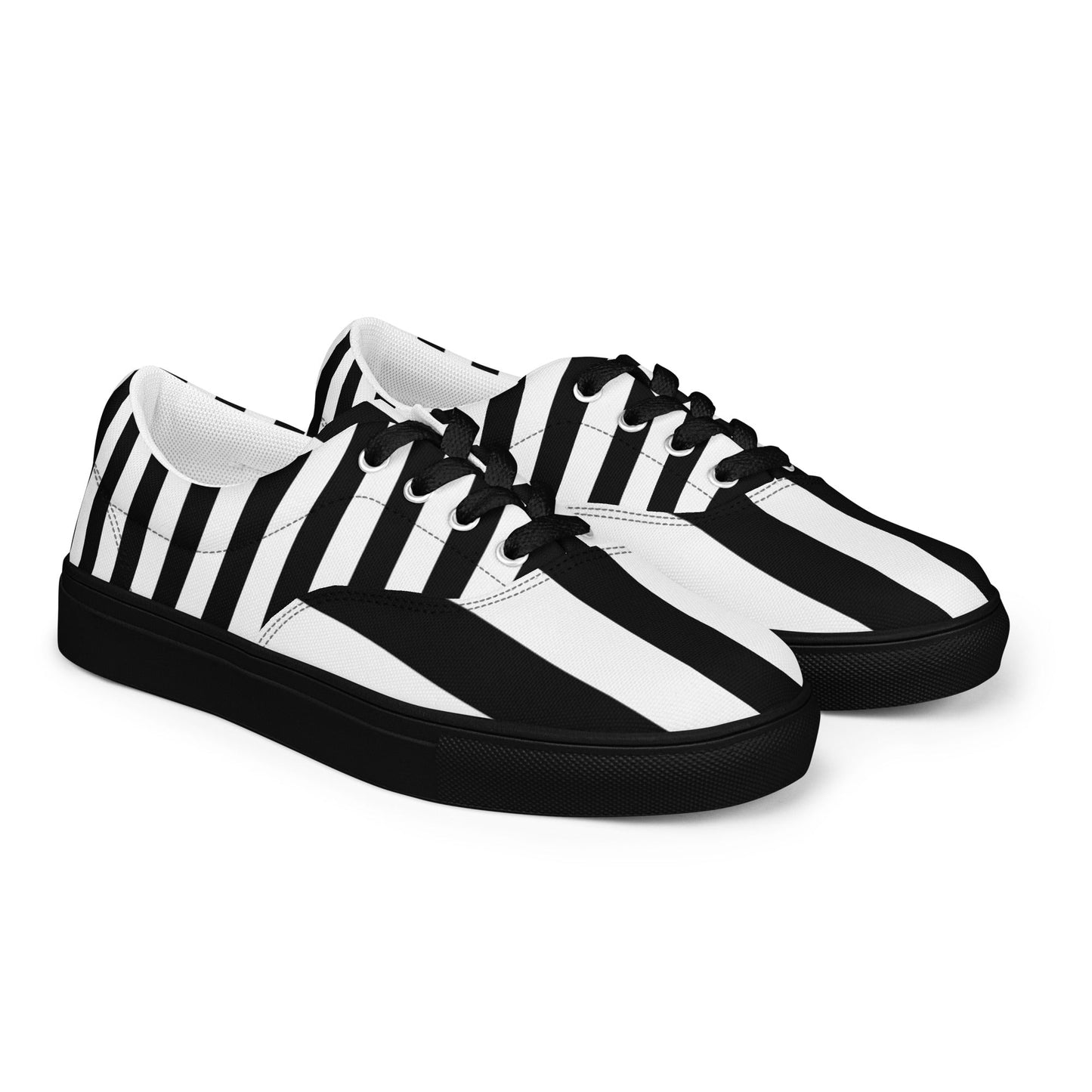 Black and White Striped Men’s Lace-up Canvas Shoes