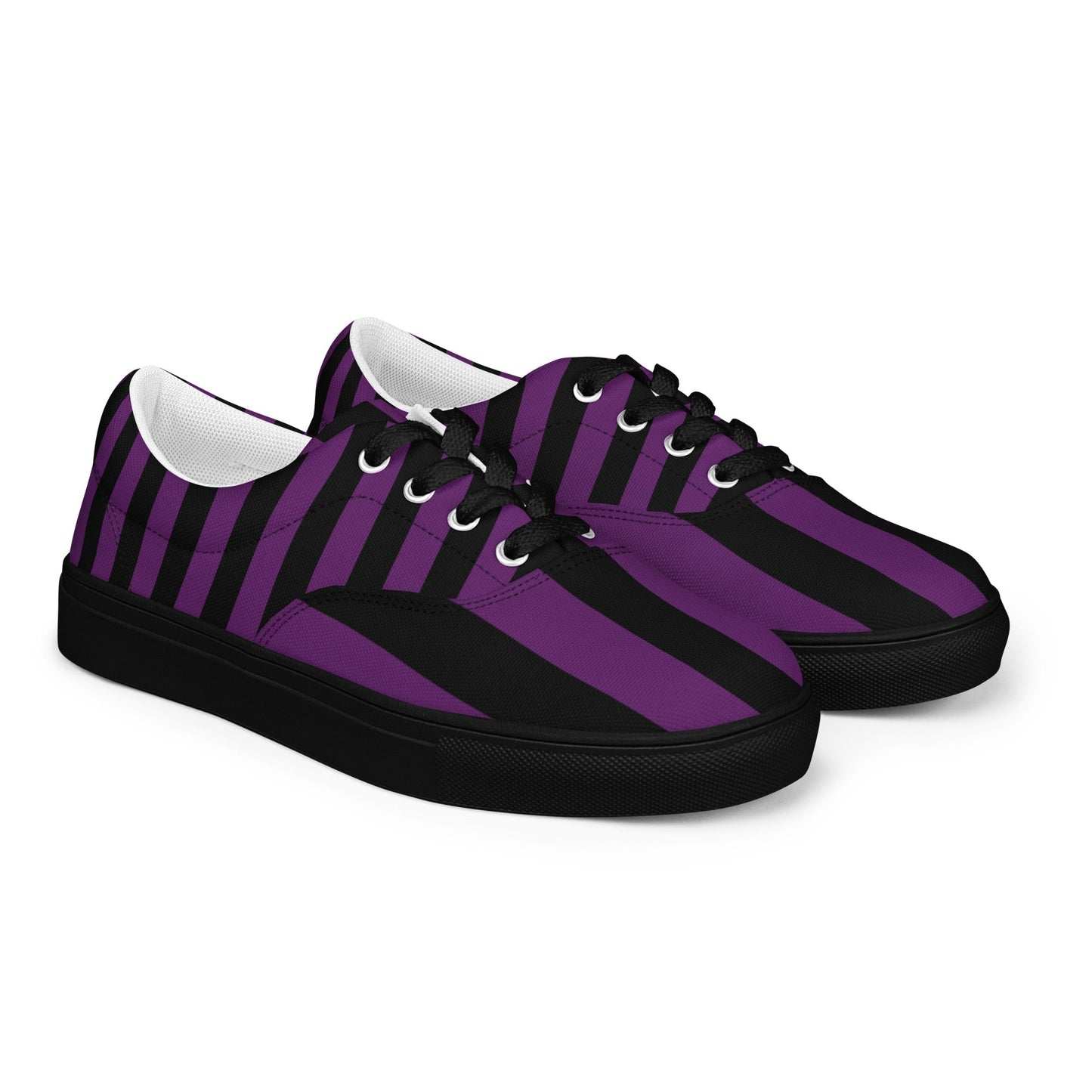 Black and Purple Striped Men’s Lace-up Canvas Shoes