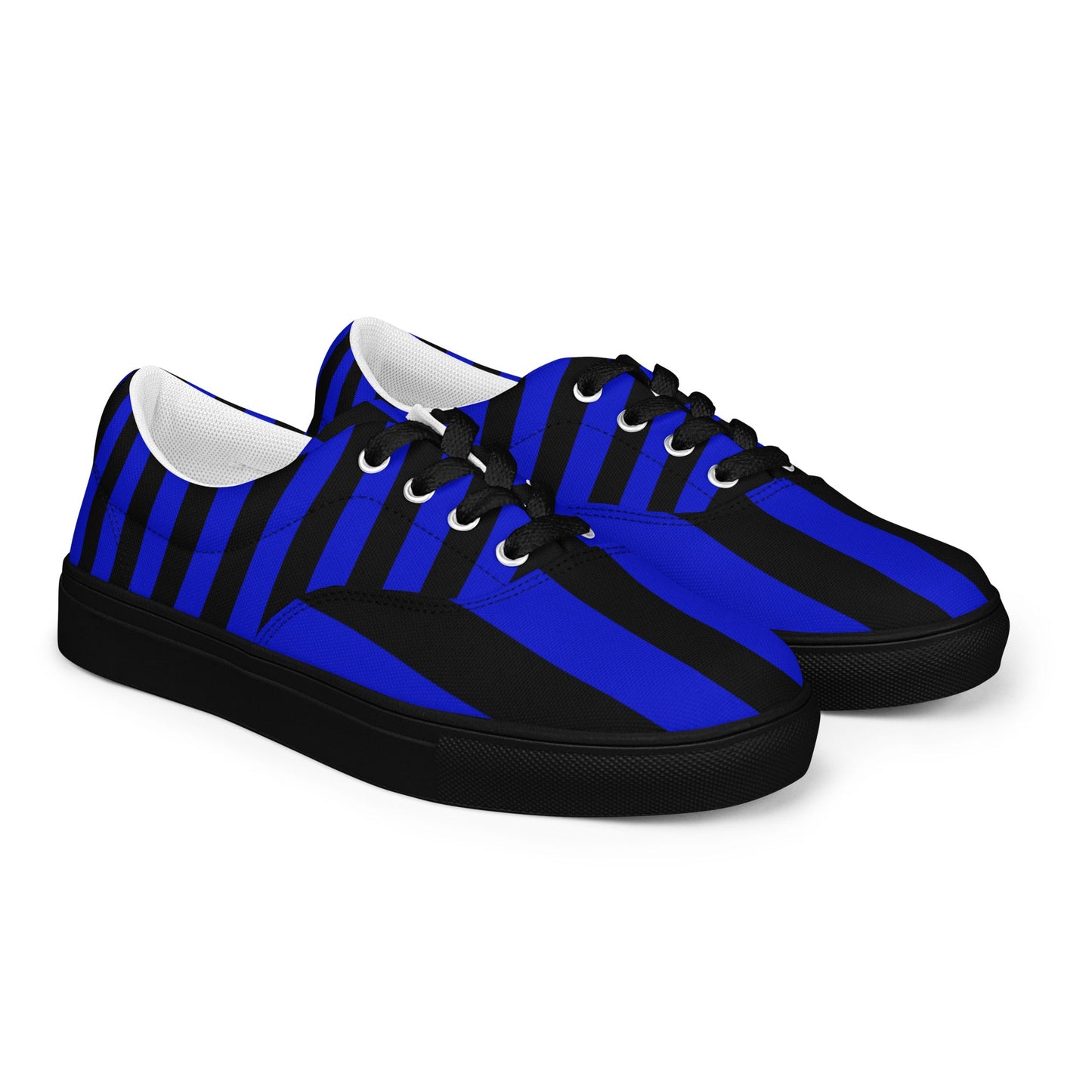 Black and Blue Striped Men’s Lace-up Canvas Shoes