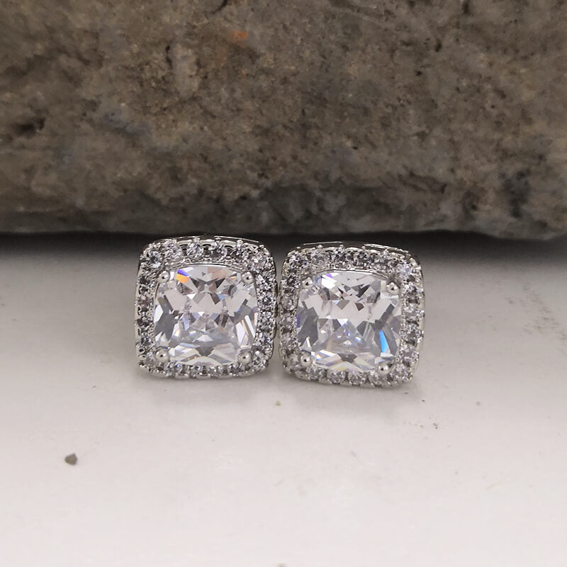 Minimalist Gem-Set Brass Stud Earrings