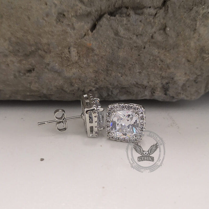 Minimalist Gem-Set Brass Stud Earrings