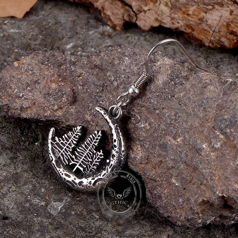 Nordic Forest Moon Stainless Steel Viking Earrings