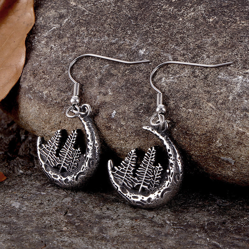 Nordic Forest Moon Stainless Steel Viking Earrings
