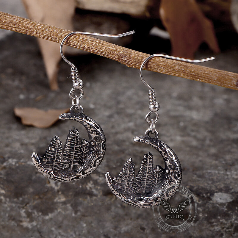 Nordic Forest Moon Stainless Steel Viking Earrings