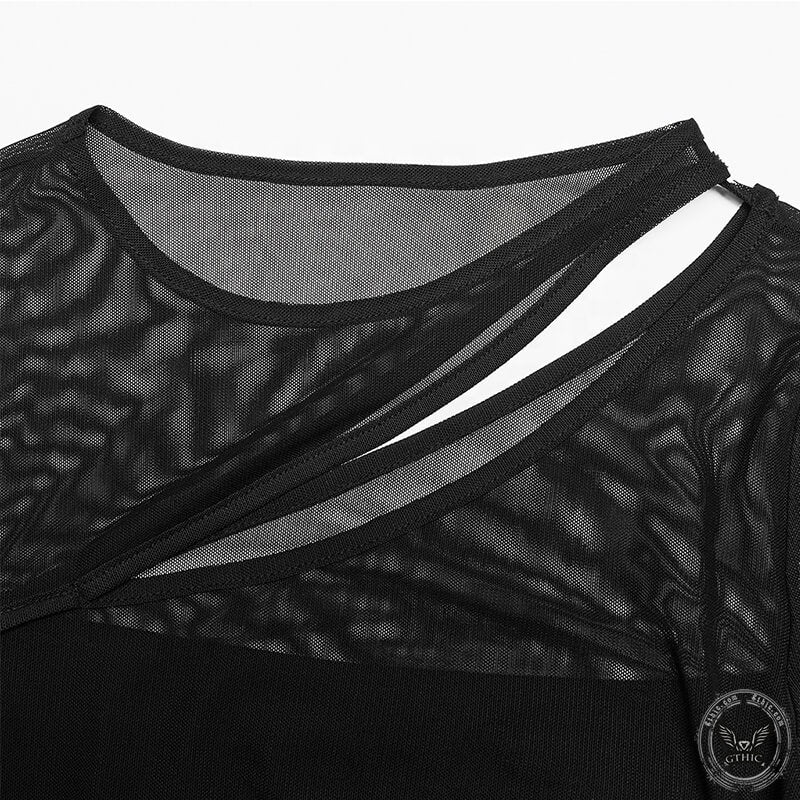 Oblique Slit Fitting Mesh Slim Shirt