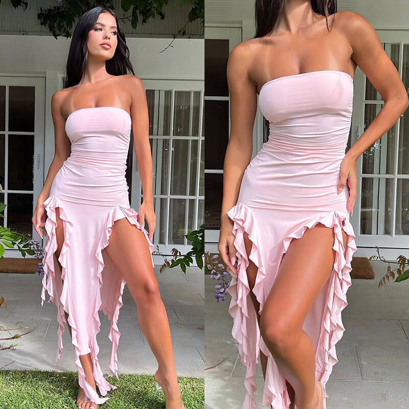 One-shoulder Tube Ruffle Irregular Bodycon Dress
