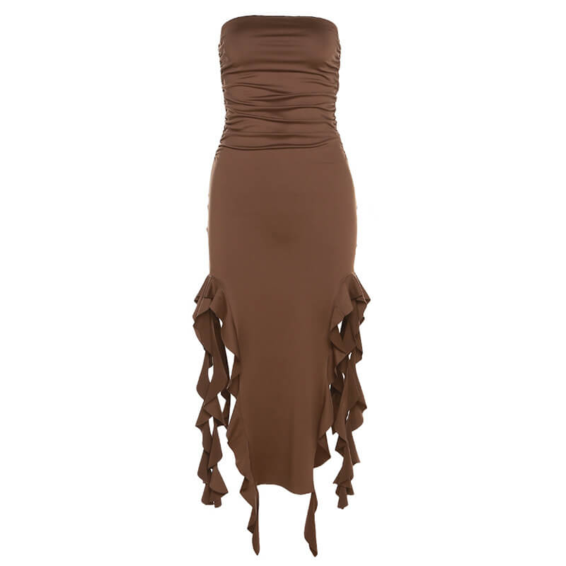 One-shoulder Tube Ruffle Irregular Bodycon Dress